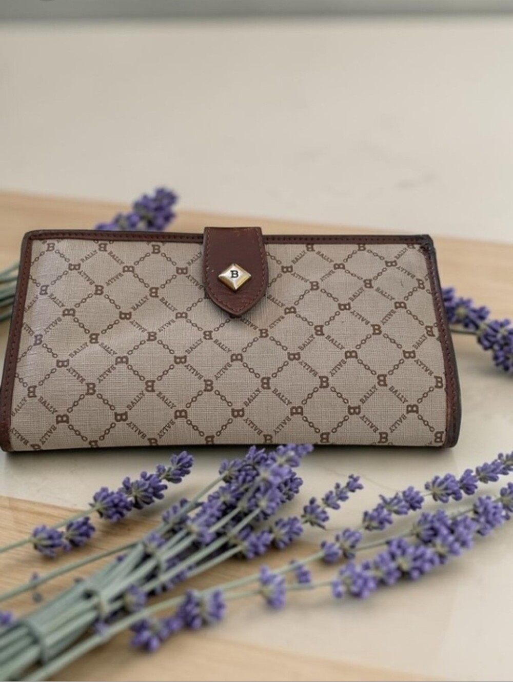 Bally Monogram Canvas Wallet with Leather Trim EUC